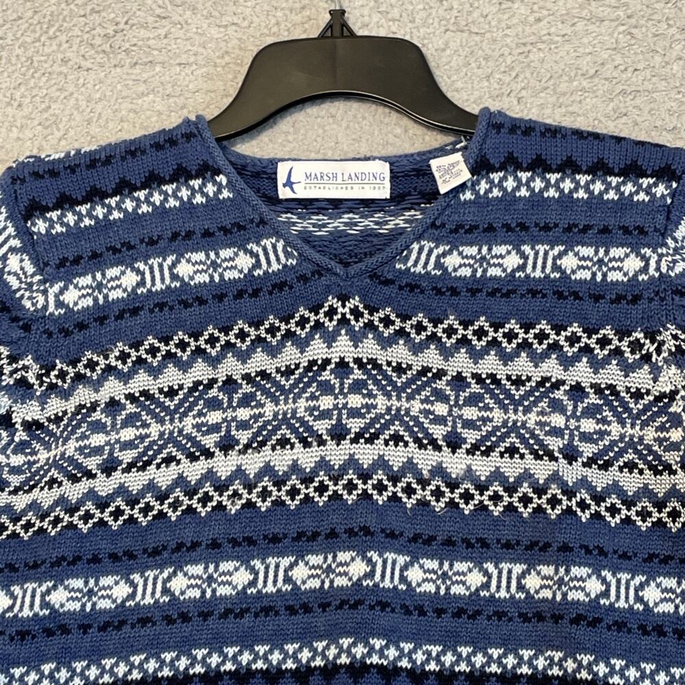 Marsh Landing Blues Women's Pullover Sweater Geometric Crew Neck Blue M VTG - Picture 5 of 14